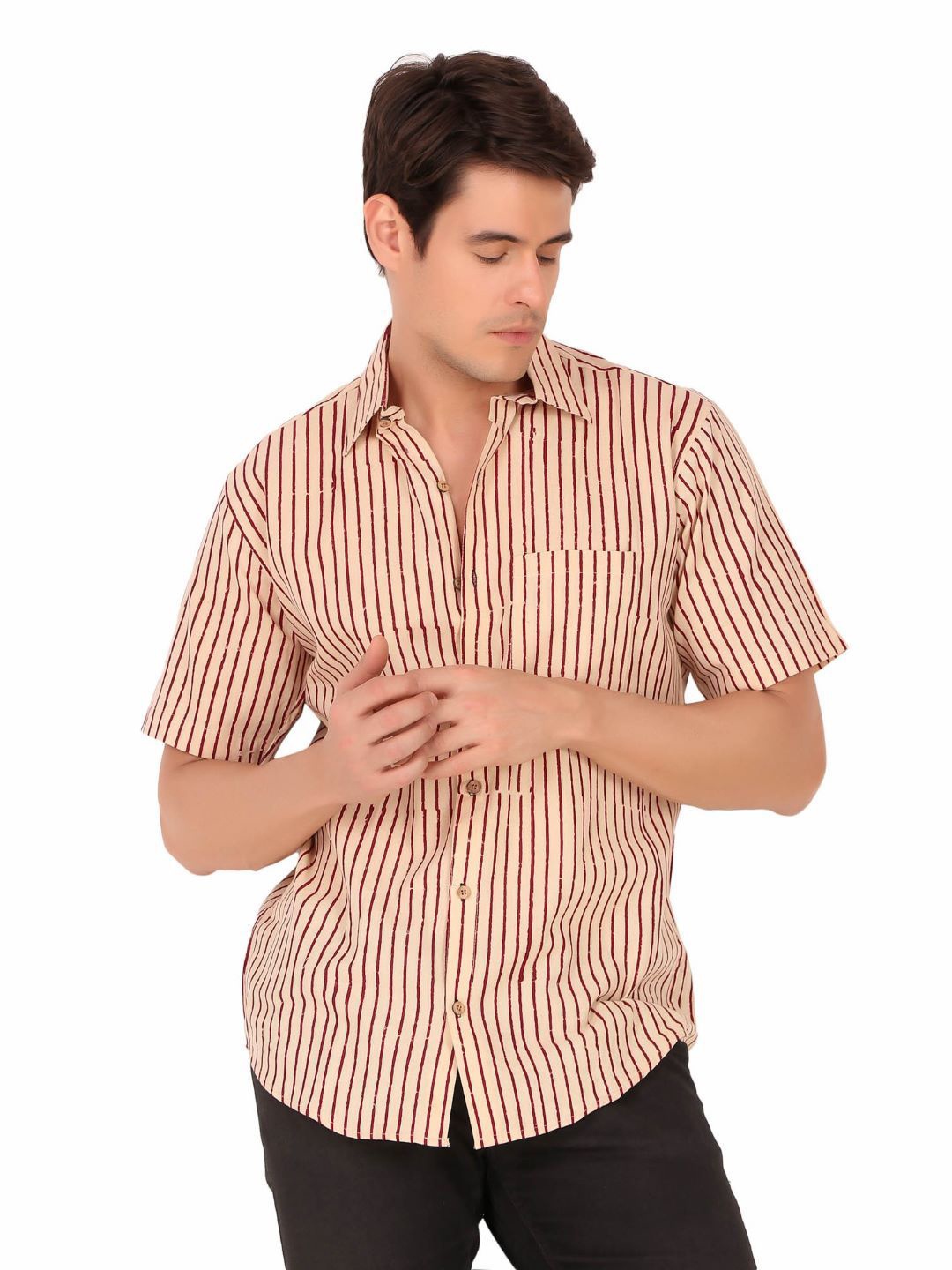 

MOSHI Men Comfort Bengal Stripes Opaque Striped Casual Shirt, Cream