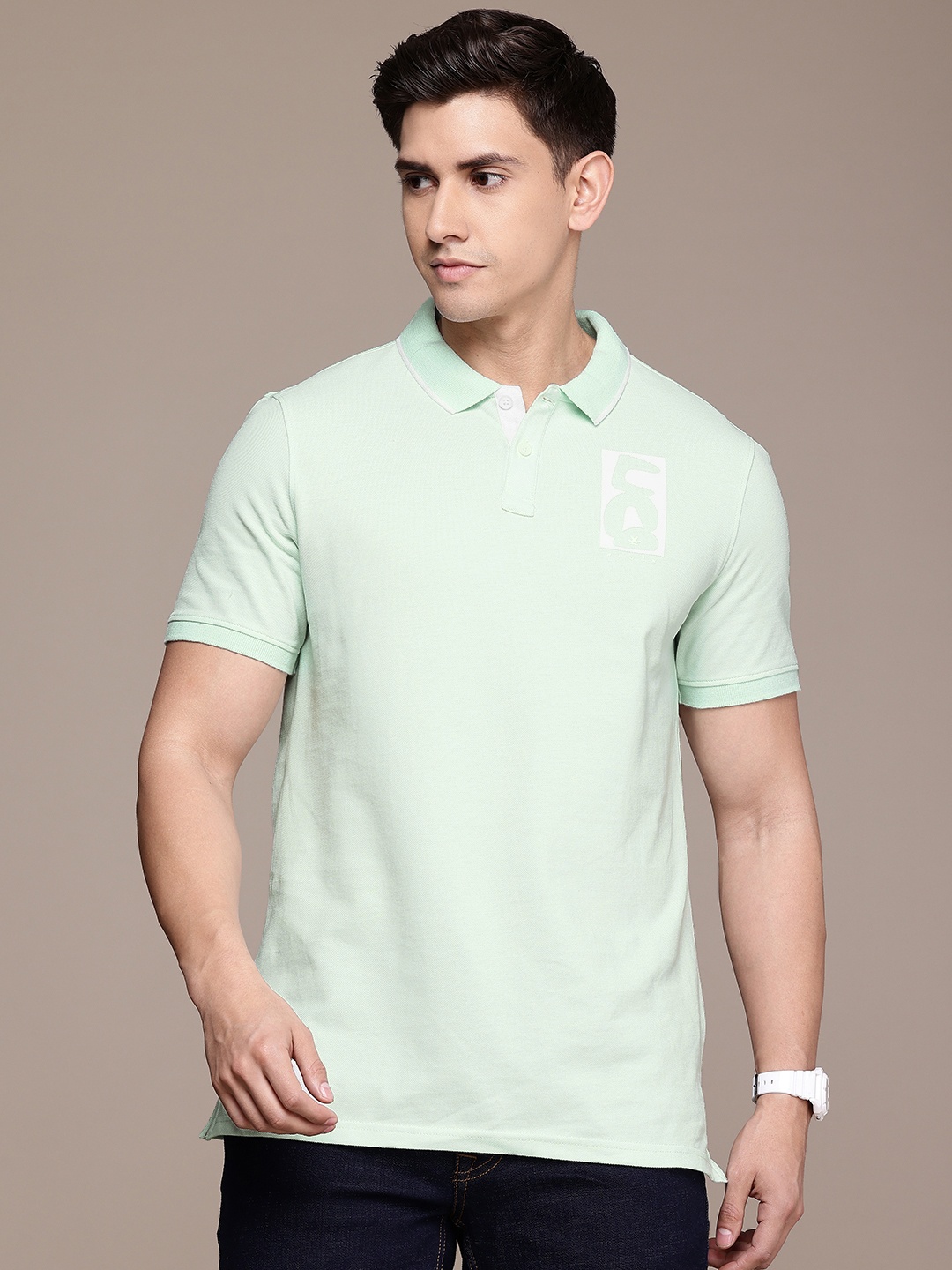 

WROGN Polo Collar Pure Cotton T-shirt, Sea green