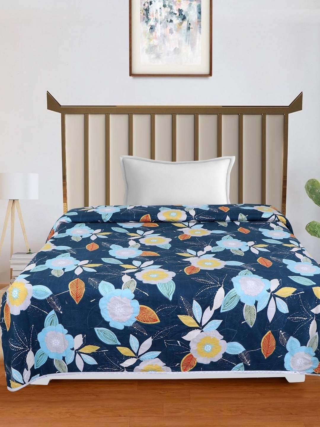 

RD TREND Blue & Yellow Floral Printed Microfiber AC Room 150 GSM Single Bed Dohar