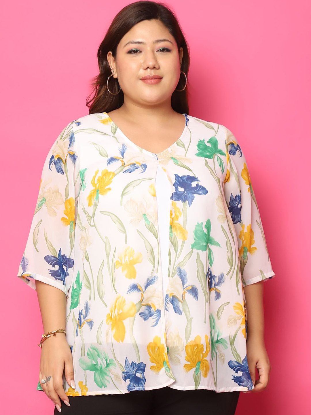 

theRebelinme Floral Print Layered Cotton Longline Top, White