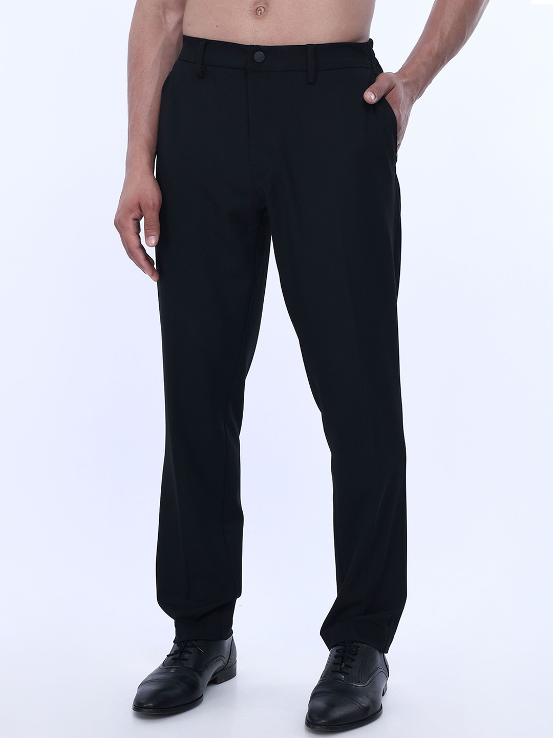 

Tailoraedge Tailored Solid Men Solid Mid-Rise Formal Trousers, Black