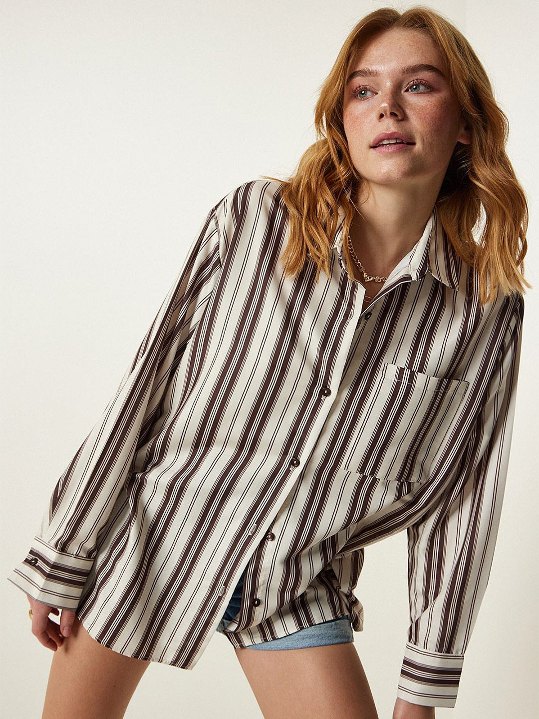 

Happiness istanbul Women Opaque Striped Casual Shirt, Na