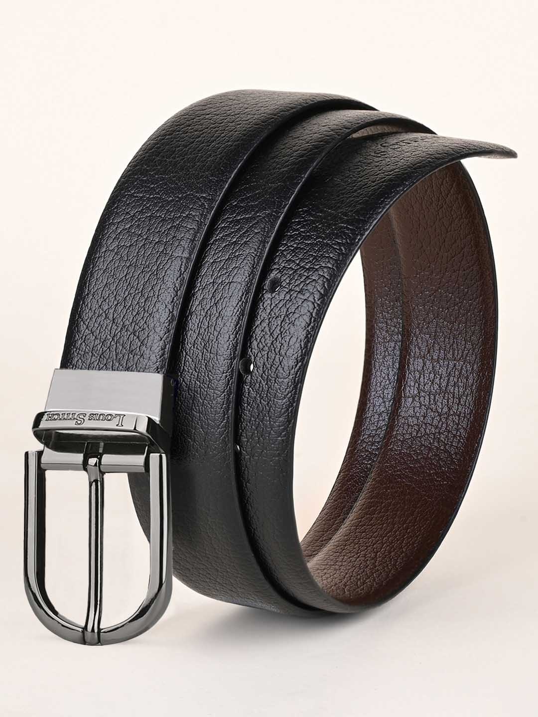

LOUIS STITCH Men Black Textured Leather Formal Belt