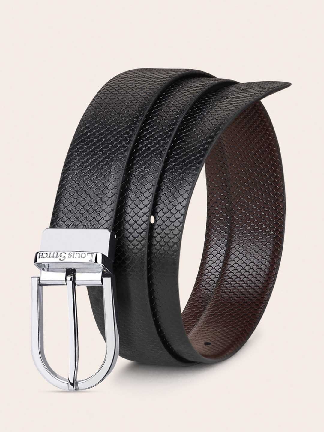 

LOUIS STITCH Men Black Textured Reversible Formal Leather Belt