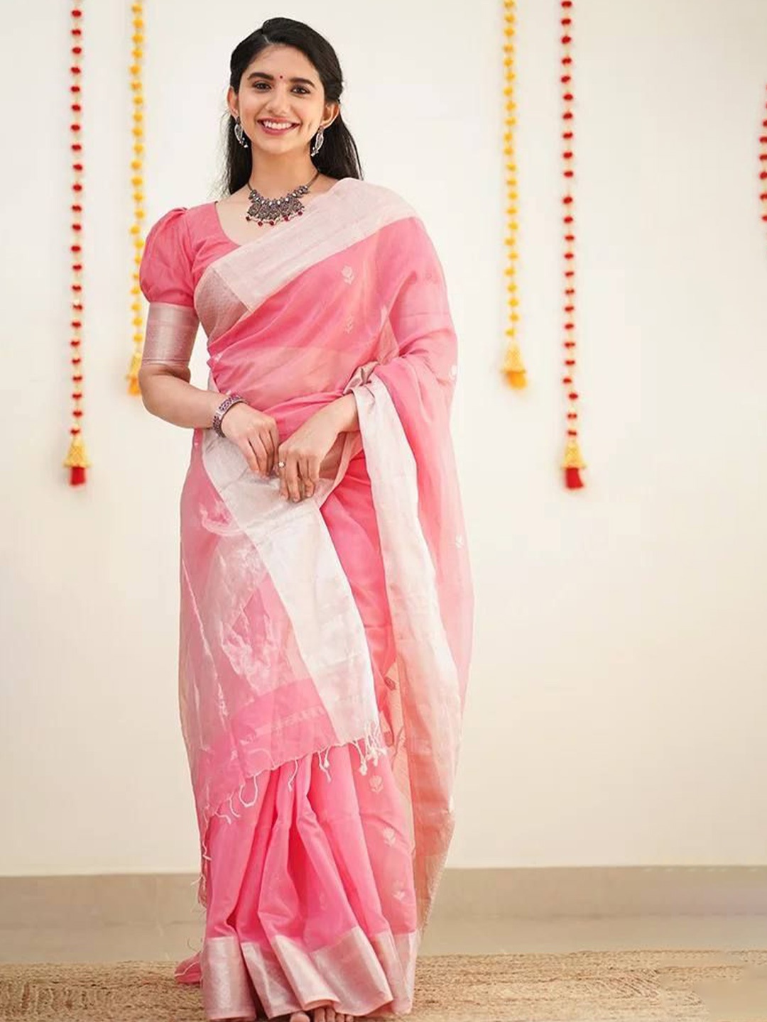 

SANJANA SILK Woven Design Zari Banarasi Saree, Pink