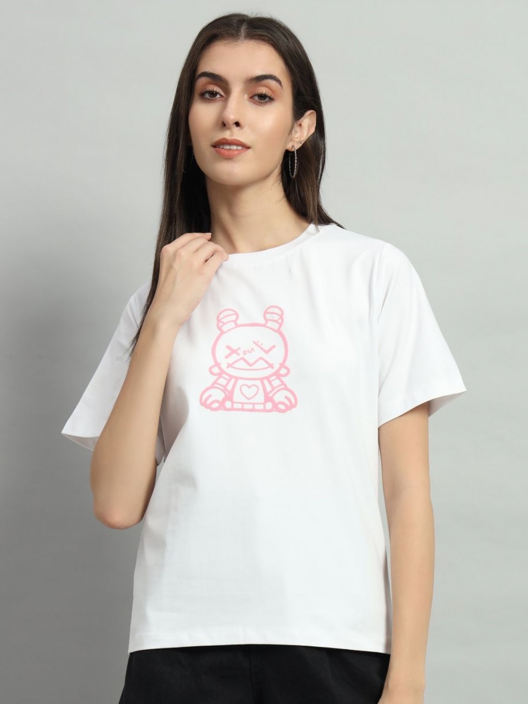 

AECK Women Typography Printed Round Neck Cotton T-Shirt, White