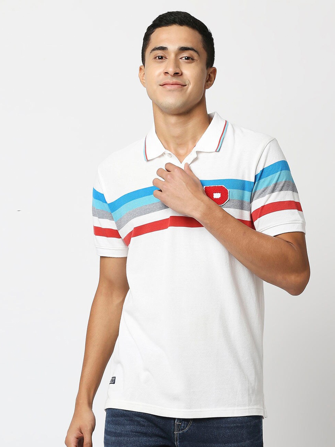 

Pepe Jeans Men White Striped Polo Collar T-shirt