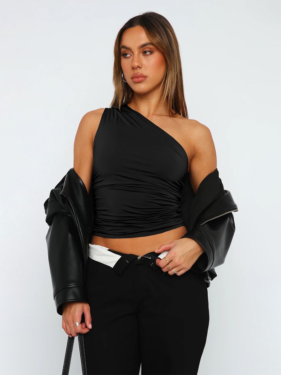 

HERE&NOW One Shoulder Crop Top, Black