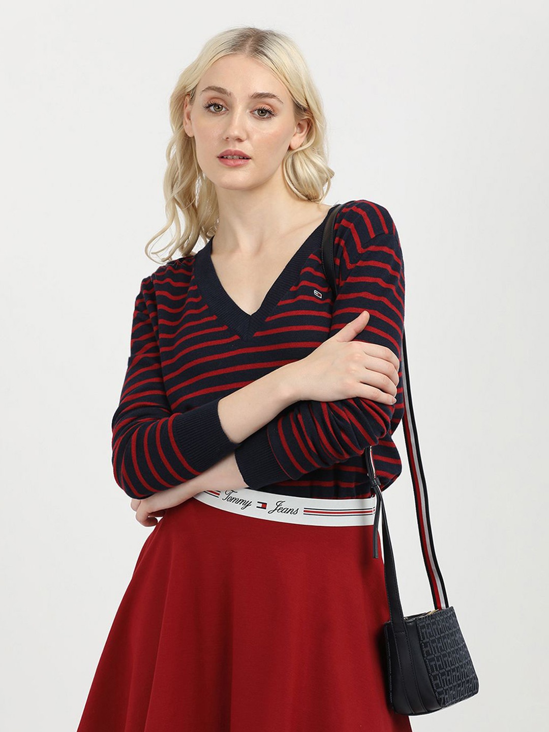 

Tommy Hilfiger Women Striped Printed Pullover, Navy blue