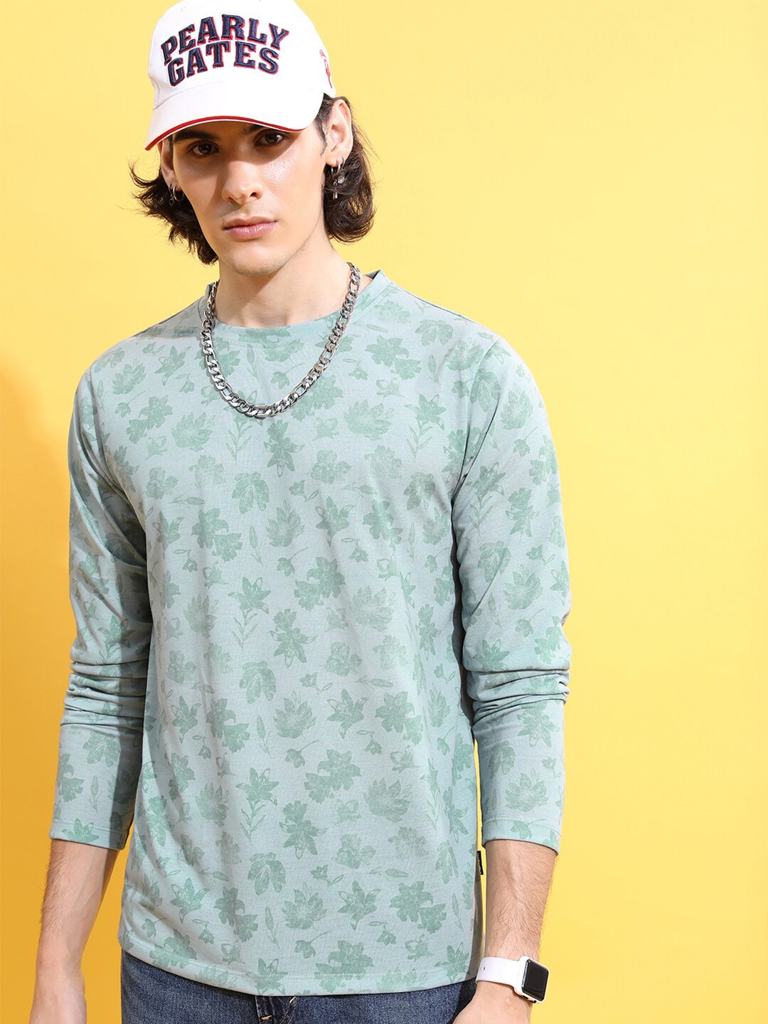 

HIGHLANDER Green Floral Printed T-shirt