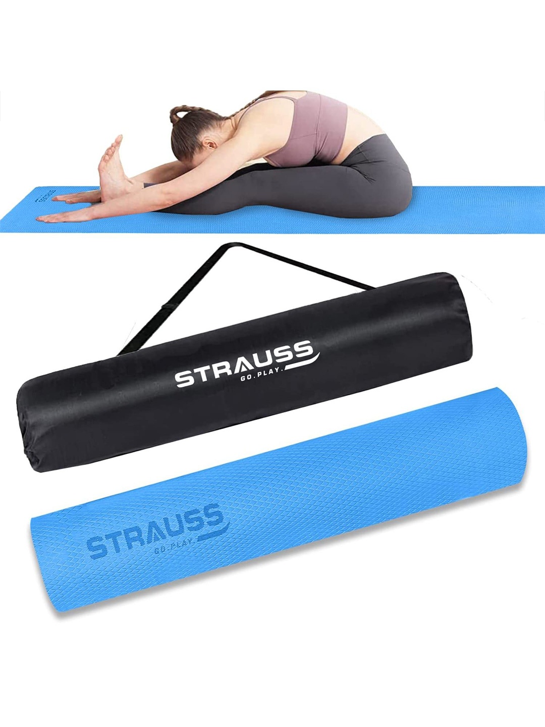 

STRAUSS Blue Textured Rectangular Anti-Skid Yoga Mats With Carry Bag