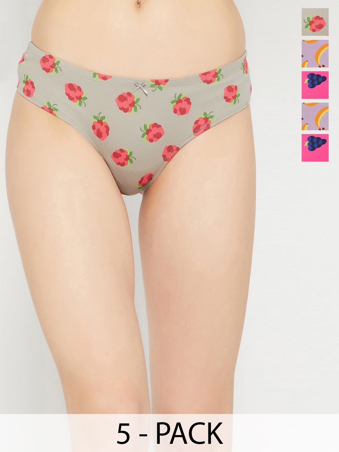 

Clovia Pack Of 5 Printed Cotton Low-Rise Thongs Briefs COMPN1878L, Grey