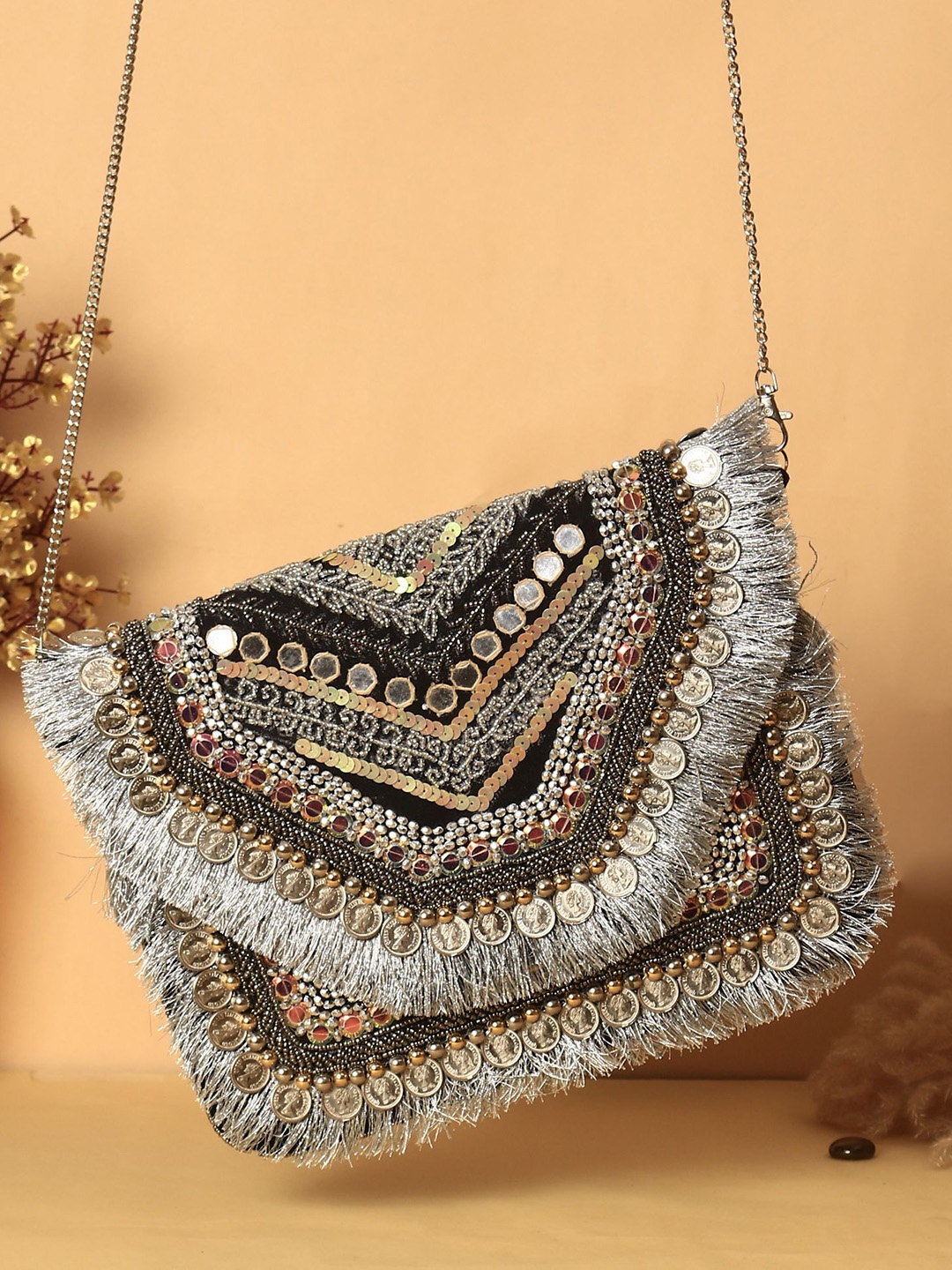 

Swisni Embellished Foldover Clutch, Black