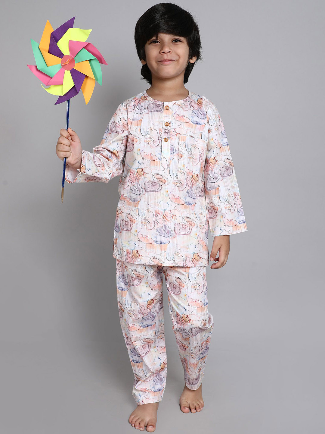 

Little Clothings Unisex Kids pure cotton Printed Night suit, Grey