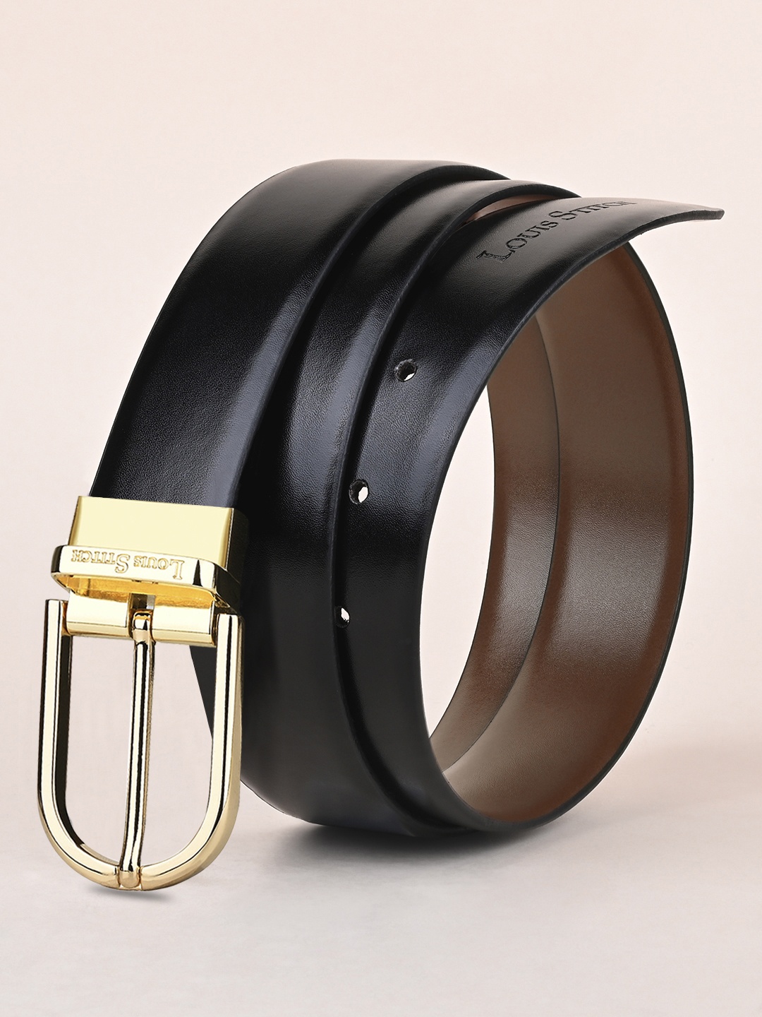 

LOUIS STITCH Men Textured Leather Reversible Formal Belt, Black