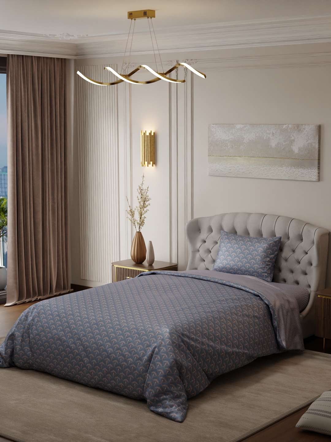 

Stoa Paris Elegance Grey Geometric AC Room 150 GSM Single Bed Satin Comforter