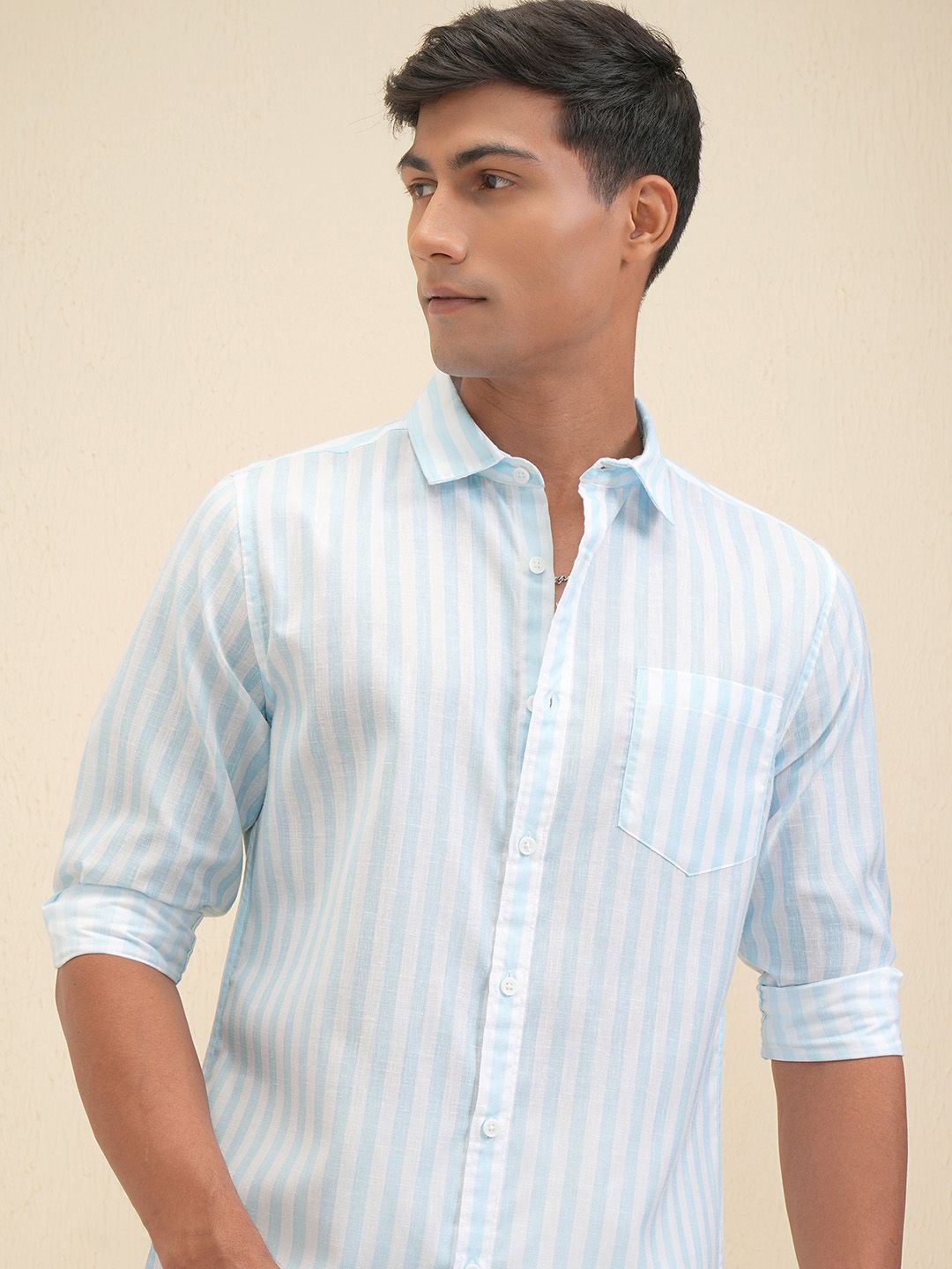 

LOCOMOTIVE Premium Men Printed Striped Casual Shirt, Blue
