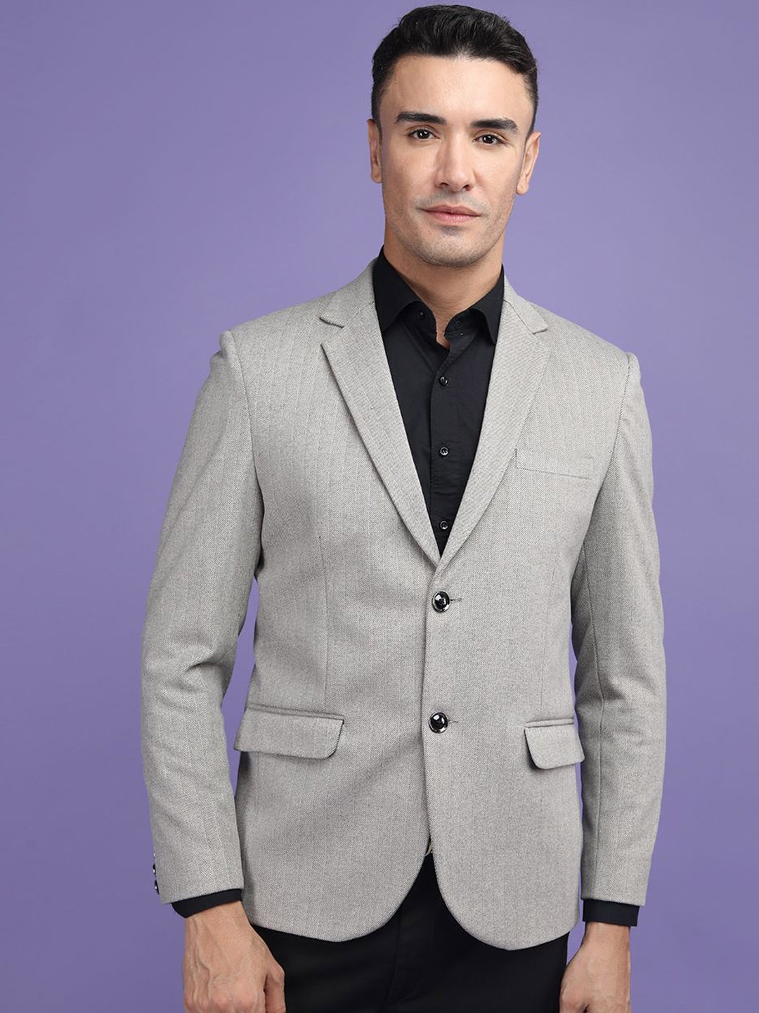 

PROTEX Men Self Design Single Breasted Blazer, Grey