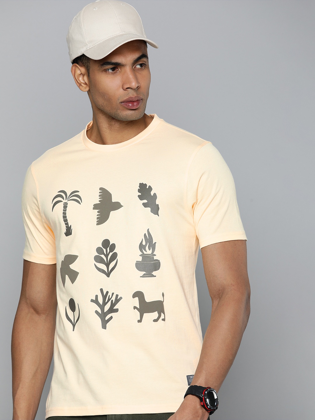

Flying Machine Printed Pure Cotton T-shirt, Beige