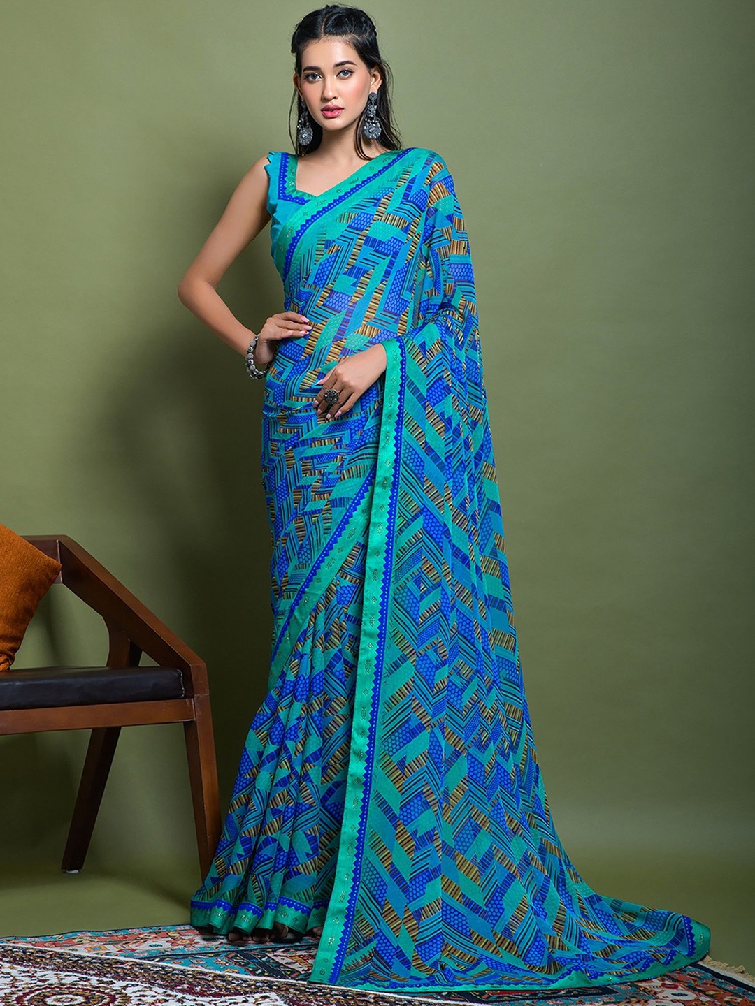 

Panzora Women Beads and Stones Saree, Blue