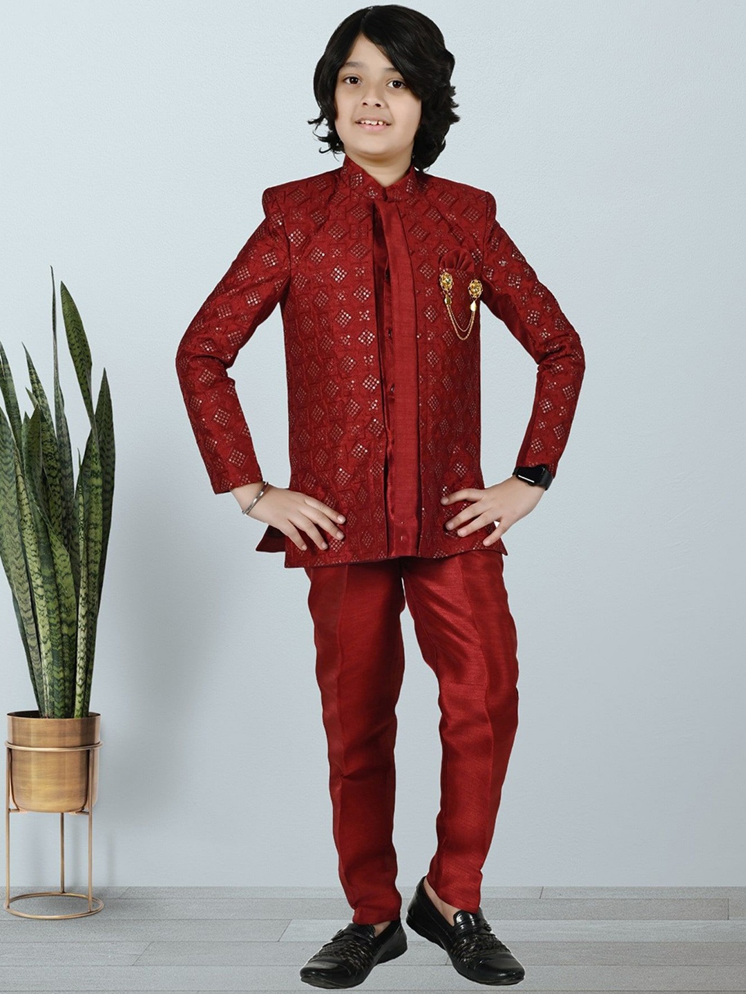 

BAESD Boys Self-Design Sherwani Set, Maroon