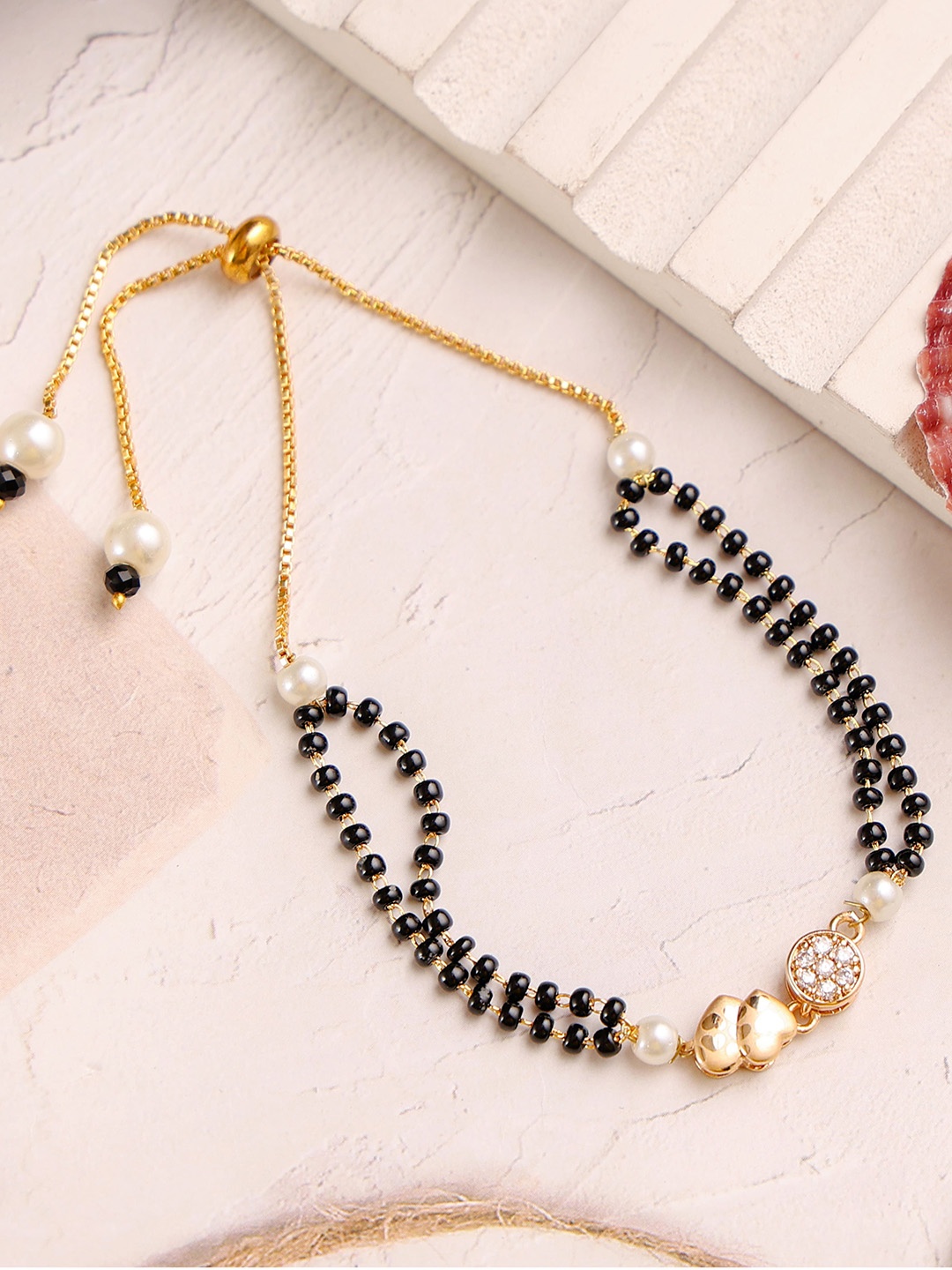 

Mali Fionna Gold-Plated Stones Studded and Beaded Mangalsutra Bracelet