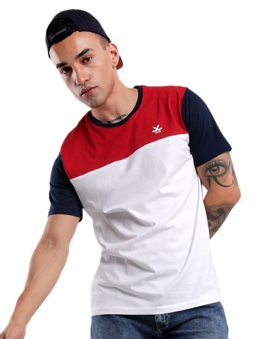 

WROGN Men Colourblocked Round Neck Cotton Slim Fit T-Shirt, White