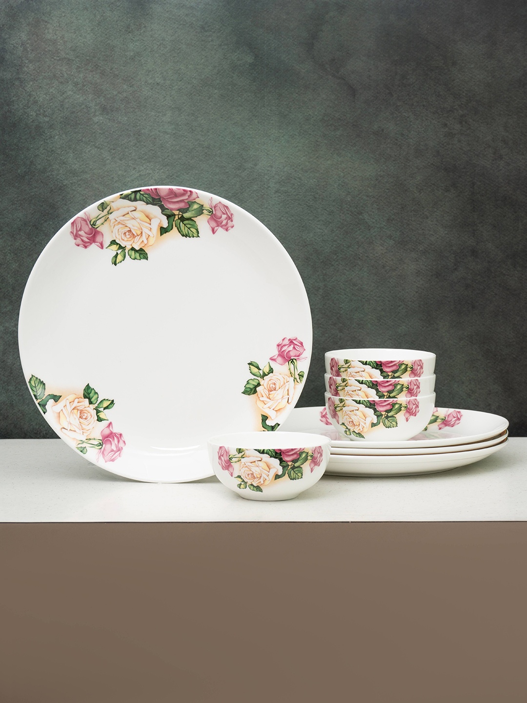 

CLAY CRAFT Eco Set Of 8 White Printed Ceramic Dinner Set