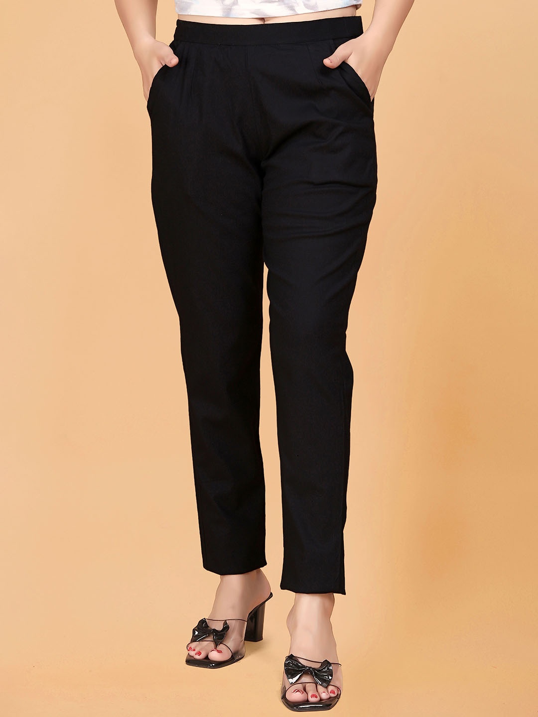 

VORHIZA Women Easy Wash Trousers, Black