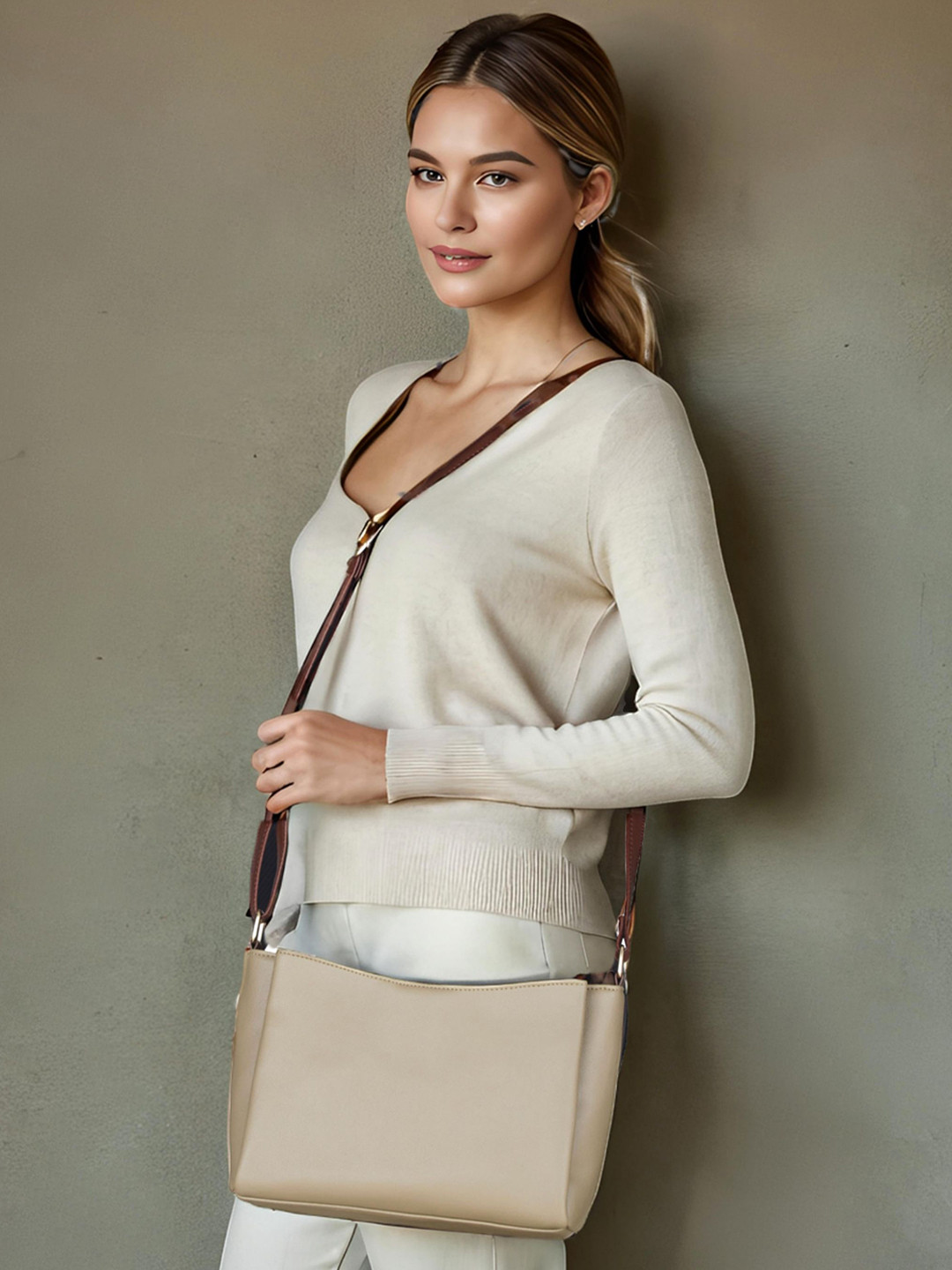 

Toteteca PU Structured Sling Bag, Tan