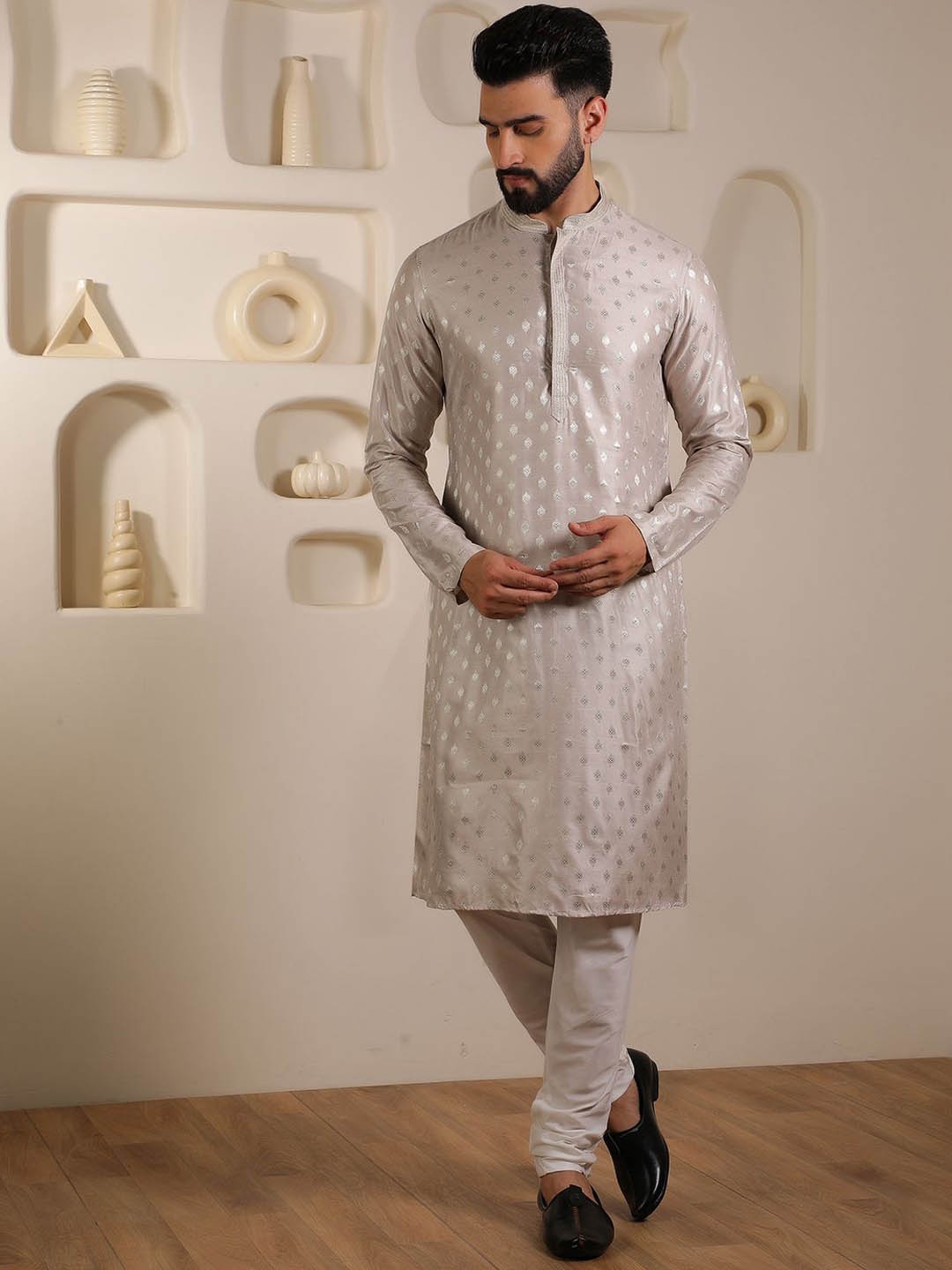 

Anouk Men Regular Kurta with Churidar, Grey