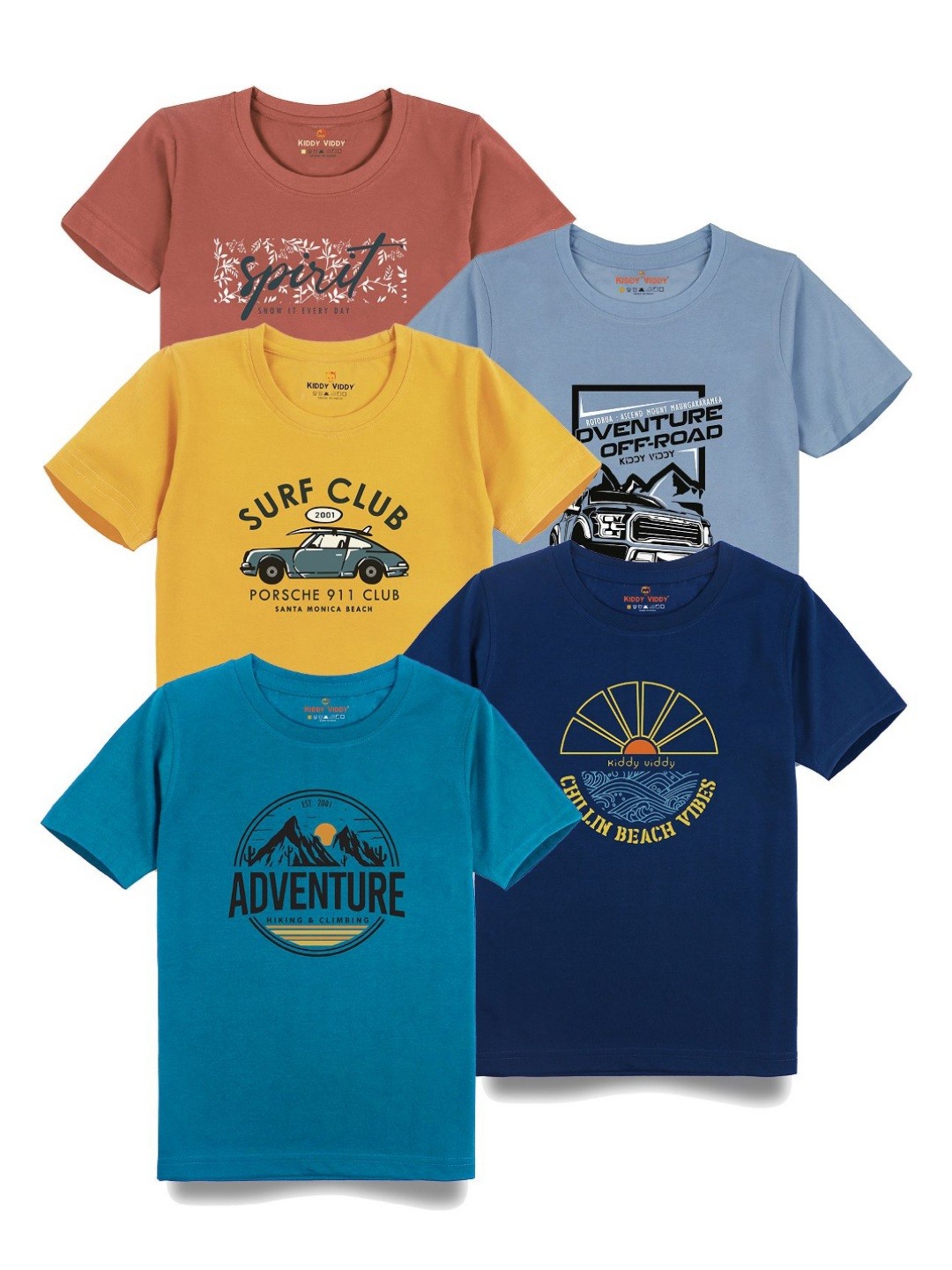 

AUSK Boys Pack Of 5 Graphic Printed Round Neck Cotton T-Shirts, Peach