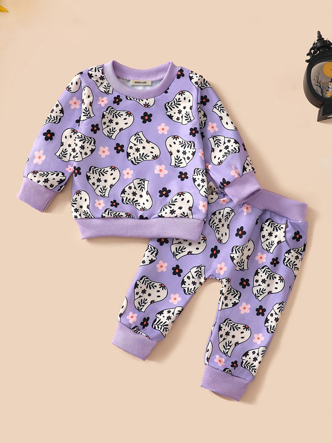 

INCLUD Girls Printed Long Sleeves Round Neck Sweatshirt With Trouser, Violet