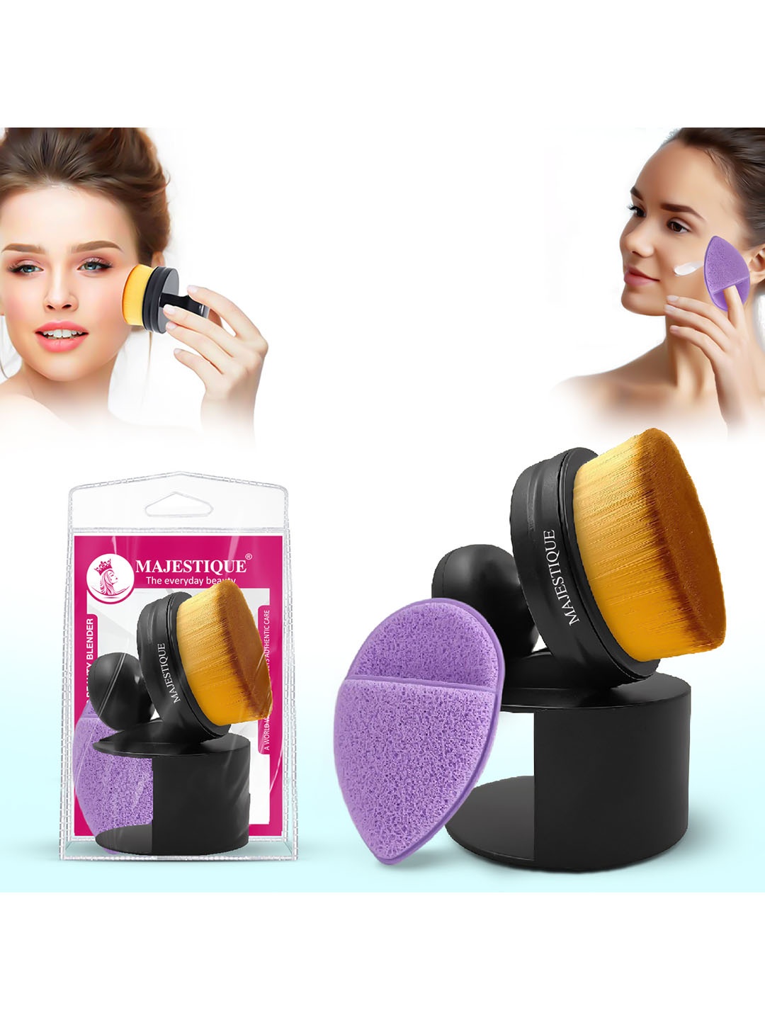 

MAJESTIQUE Foundation Brush with Facial Cleaning Sponge, Black
