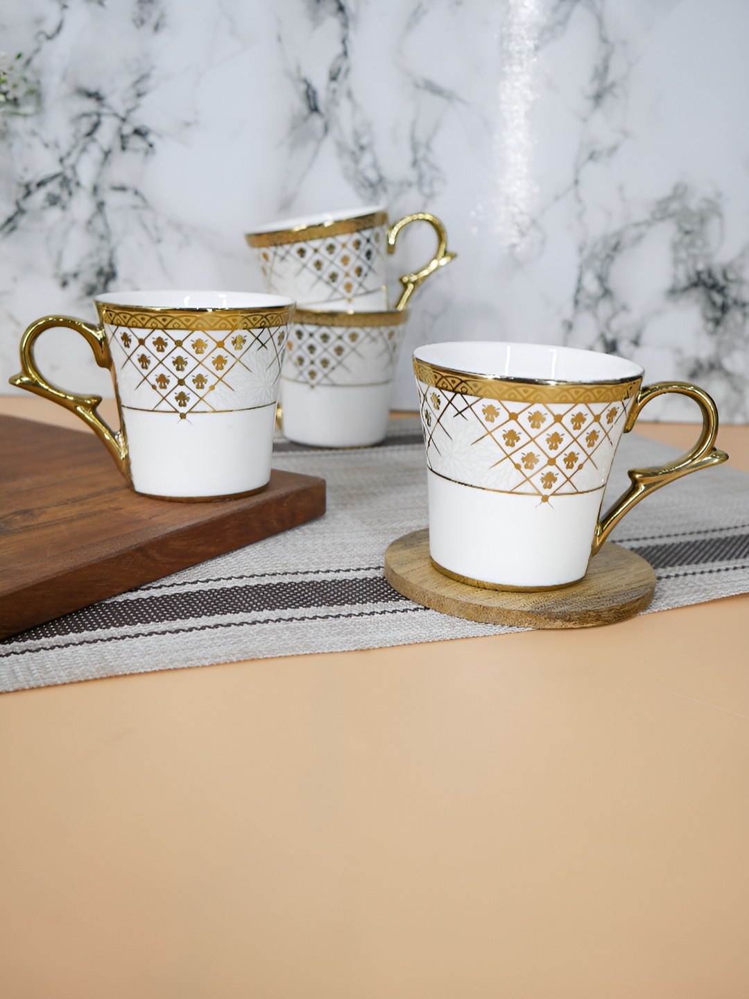 

Femora White & Gold-Toned Printed Ceramic Glossy Coffee & Tea Cup