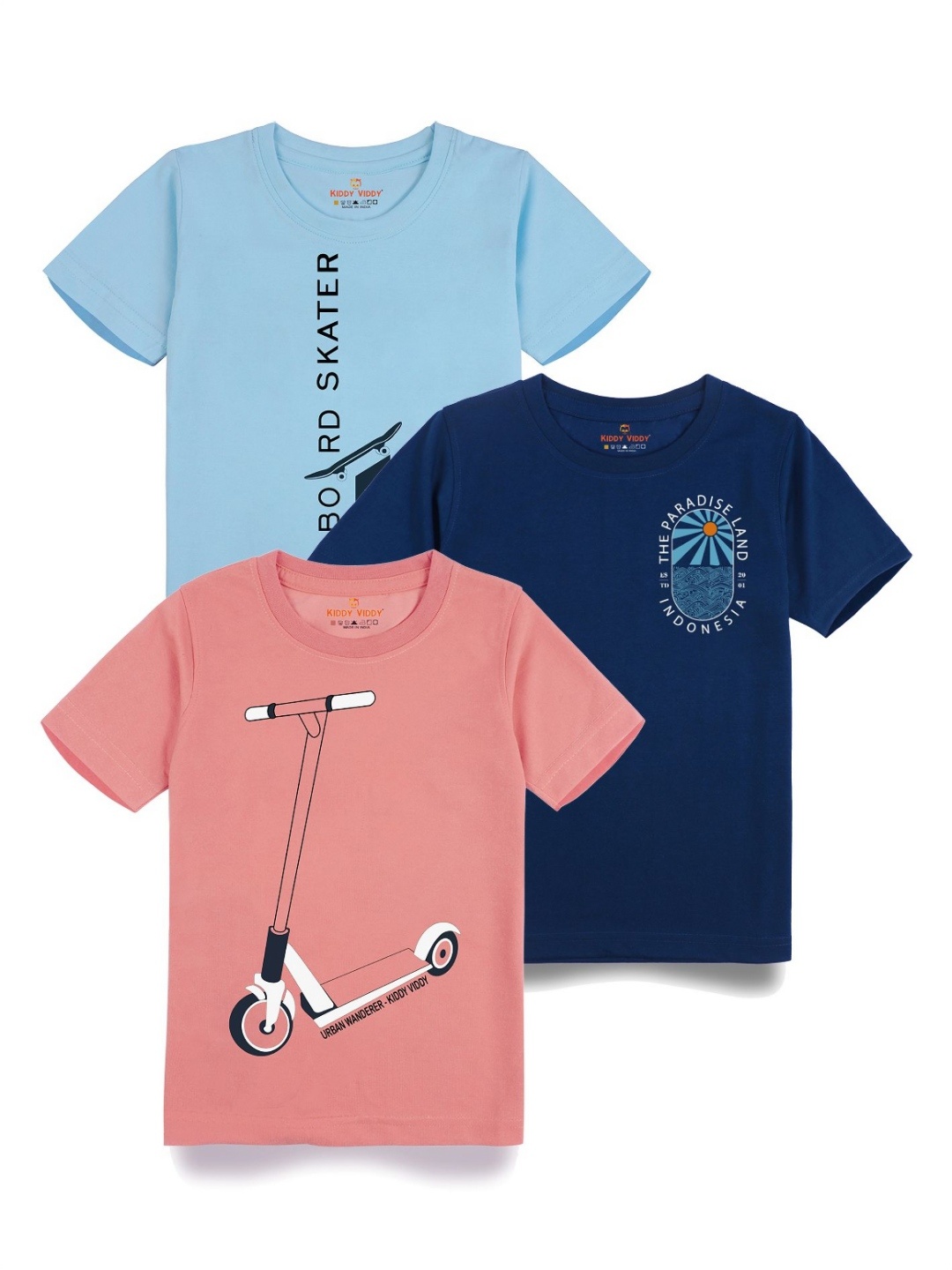 

AUSK Boys Pack Of 3 Graphic Printed Round Neck Cotton T-Shirts, Peach