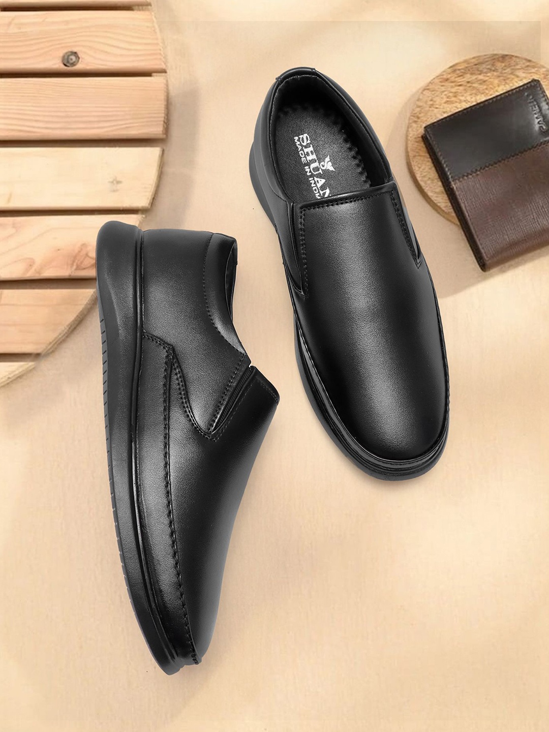 

SHUAN Men Synthetic Leather Formal Slip-On Shoes, Black