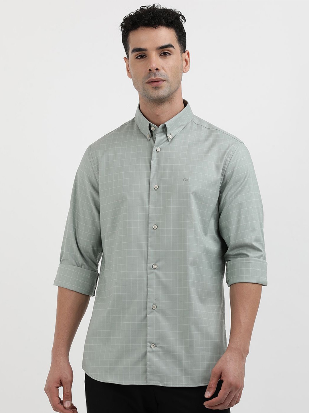 

Calvin Klein Jeans Men Opaque Checked Casual Shirt, Grey