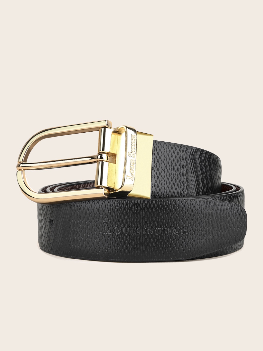 

LOUIS STITCH Men Black Textured Leather Formal Belt