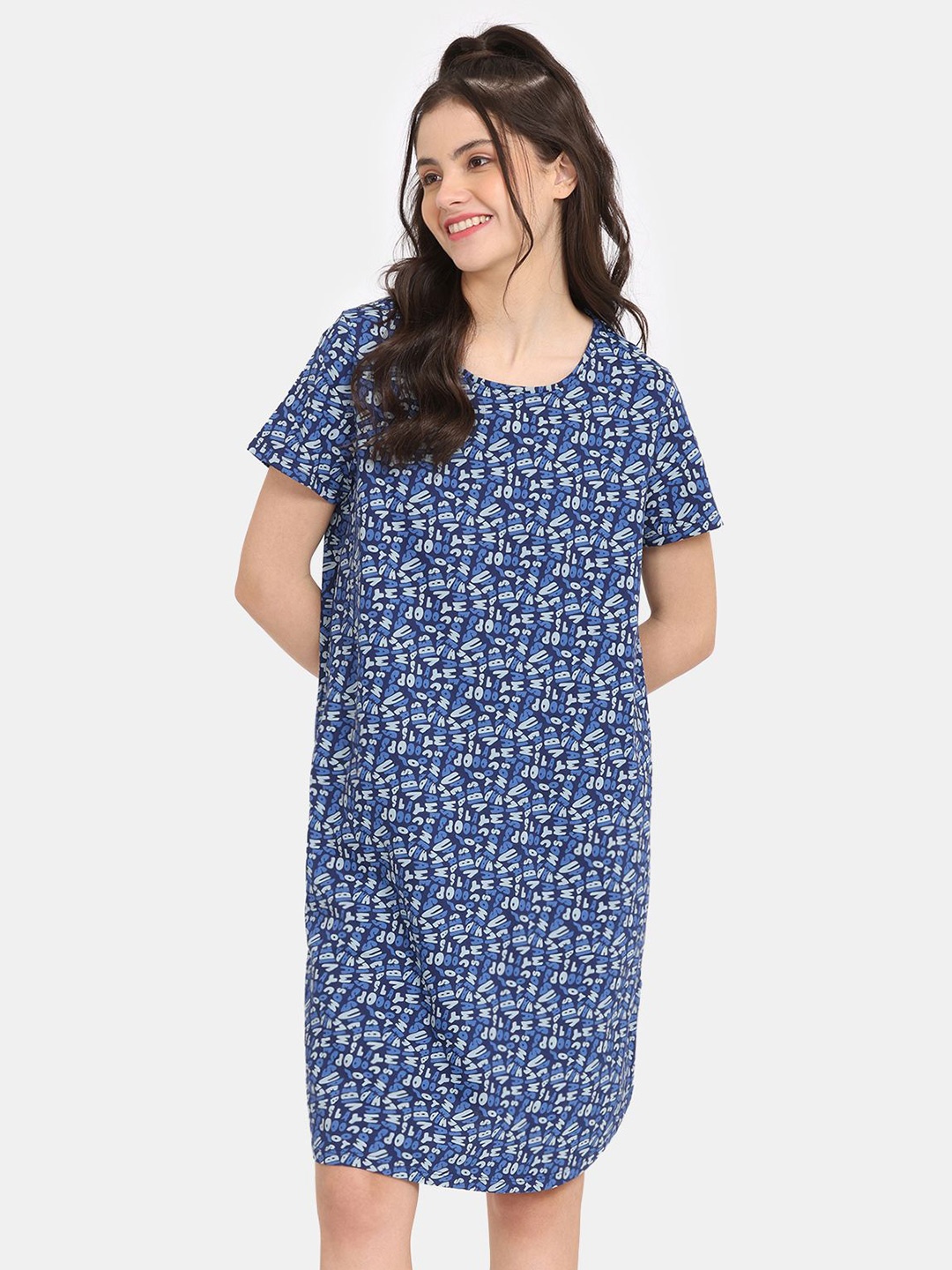 

Rosaline by Zivame Printed Nightdress, Blue