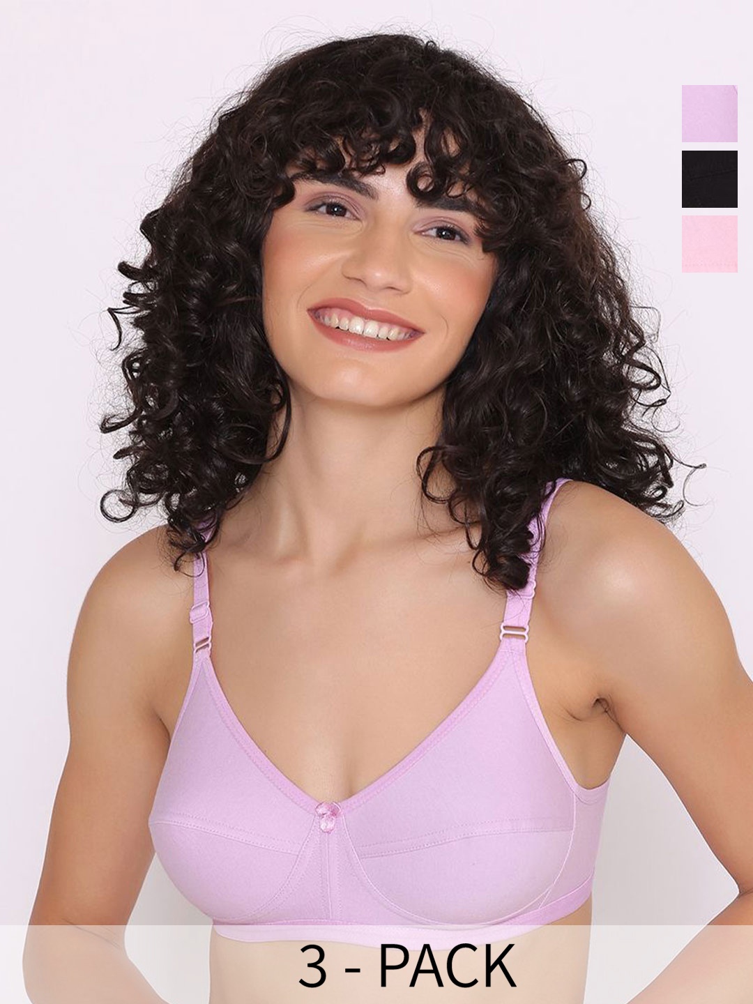 

INKURV Women Solid Pack Of 3 Full Coverage Non Padded Everyday Bra, Black