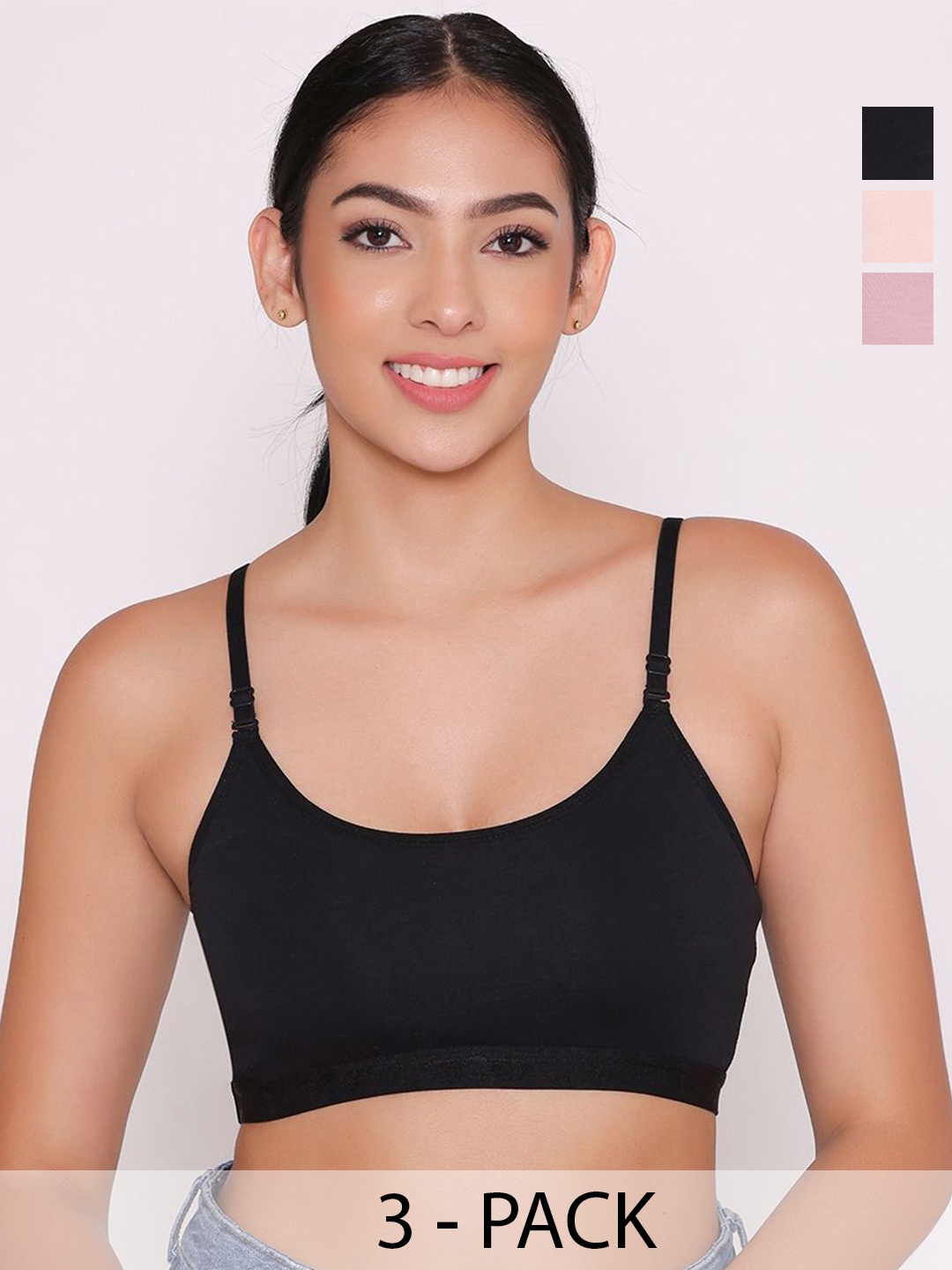 

INKURV Women Solid Pack Of 3 Full Coverage Non Padded Everyday Bra, Black