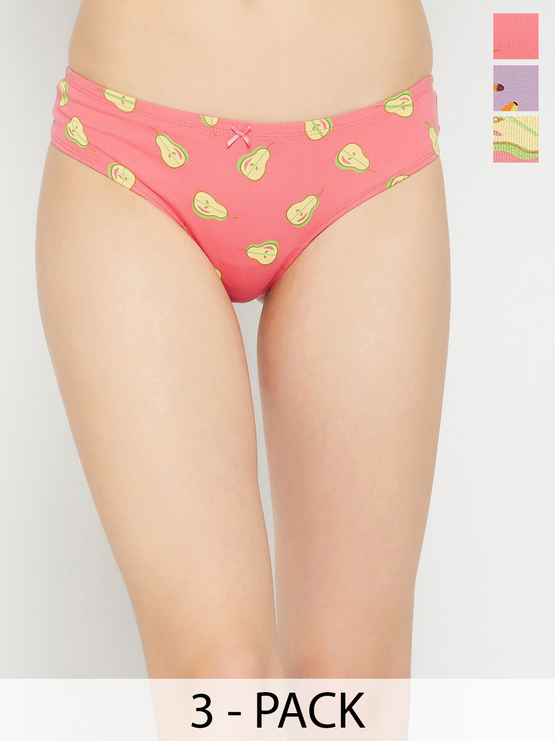 

Clovia Pack Of 3 Printed Cotton Low-Rise Thongs Briefs, Purple