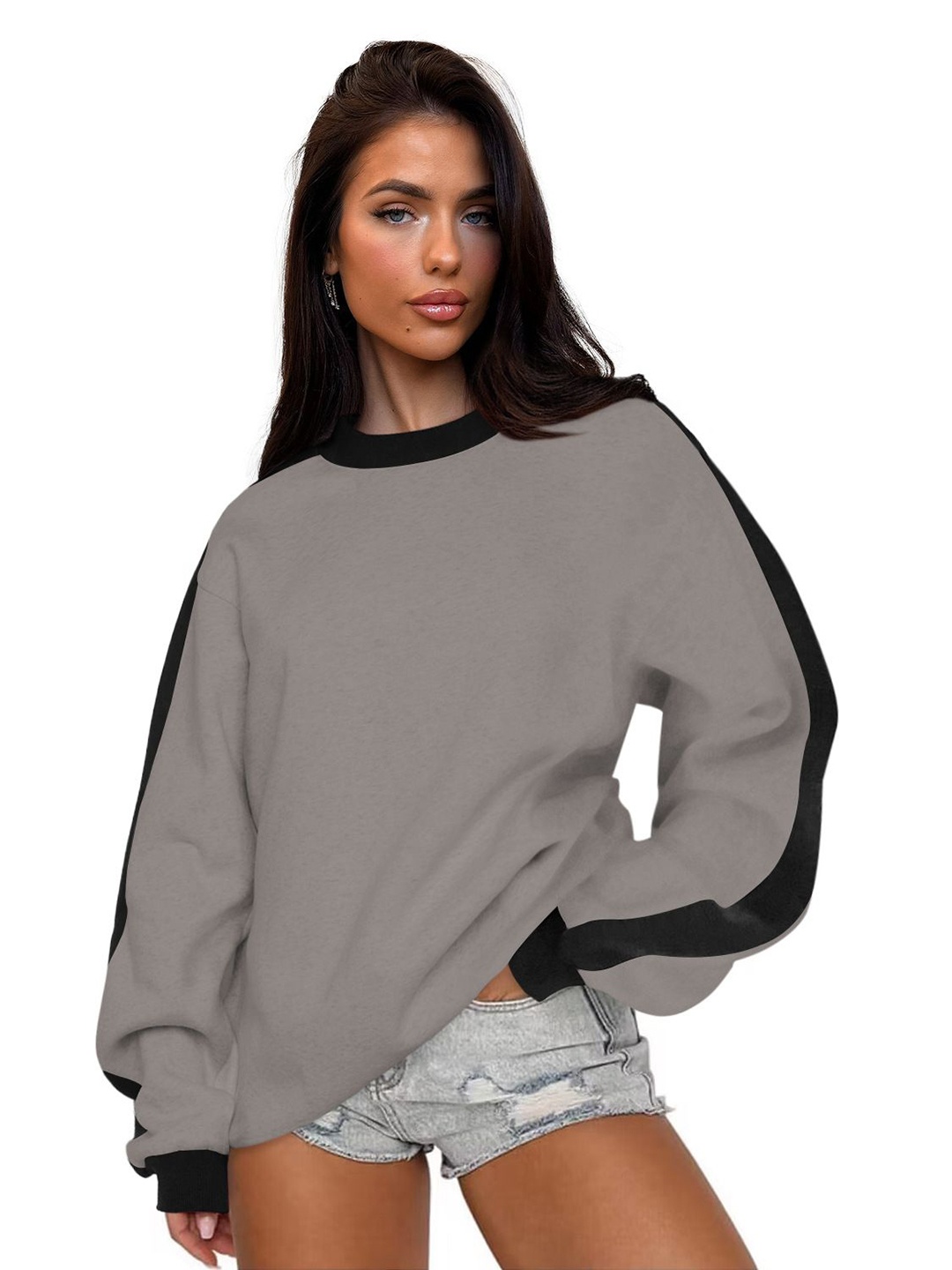 

HERE&NOW Women Printed Sweatshirt, Grey