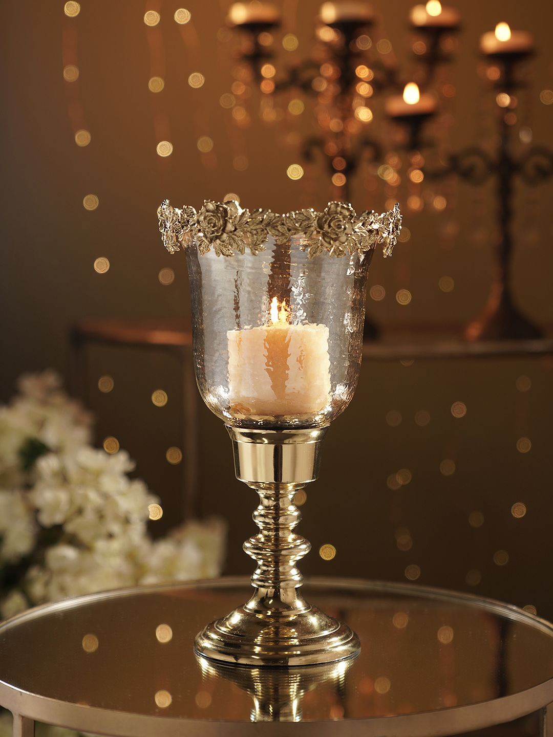 

Pure Home and Living Gold-Toned & Transparent Candle Holder