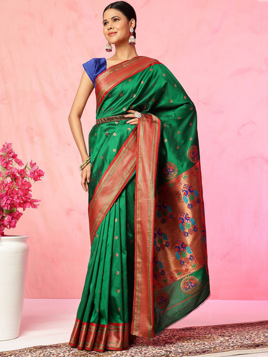 

JUST FASHION Women Woven Design Paithani Saree, Green