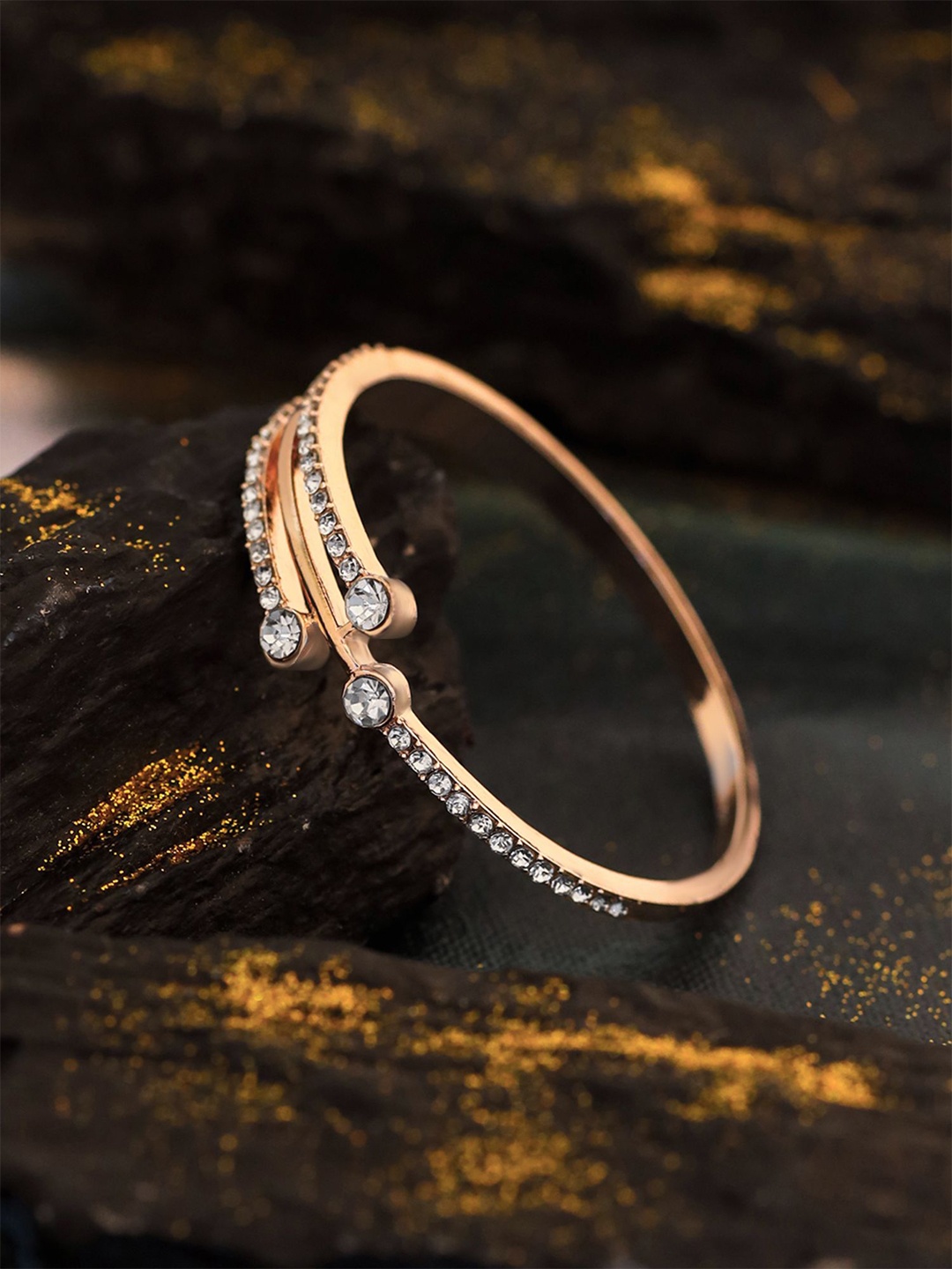 

Yellow Chimes Rose Gold Crystal CZ-studded Bangles