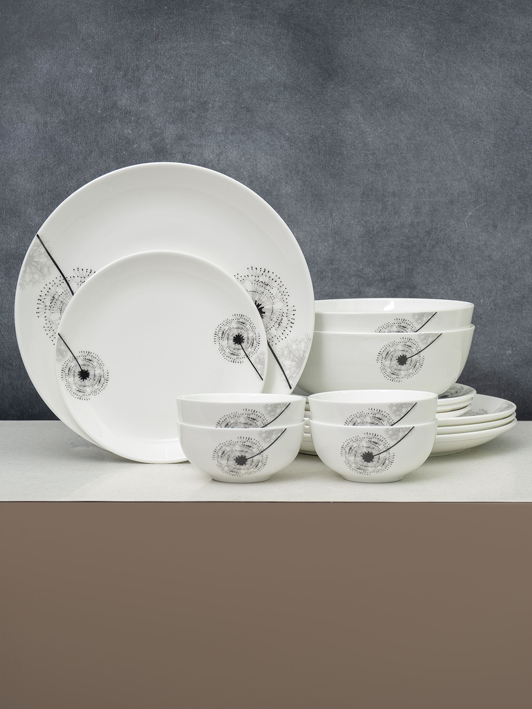

CLAY CRAFT Eco Set Of 14 White Printed Ceramic Dinner Set