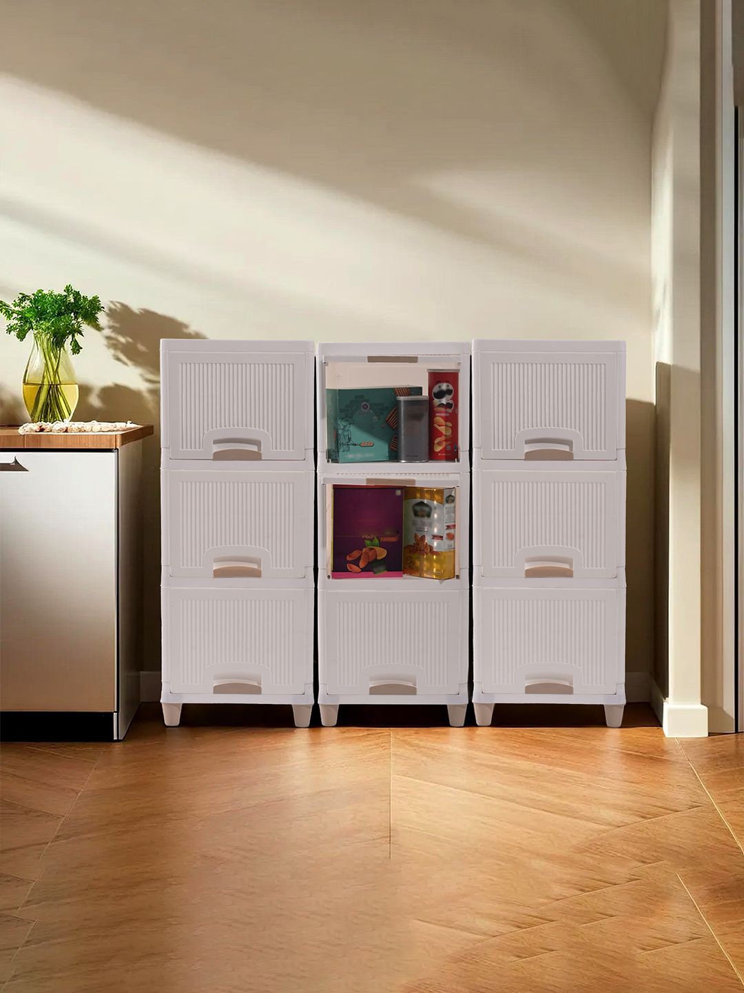 

Kuber Industries White 9 Pieces Multi-Utility Folding Cabinet Storage Organizer