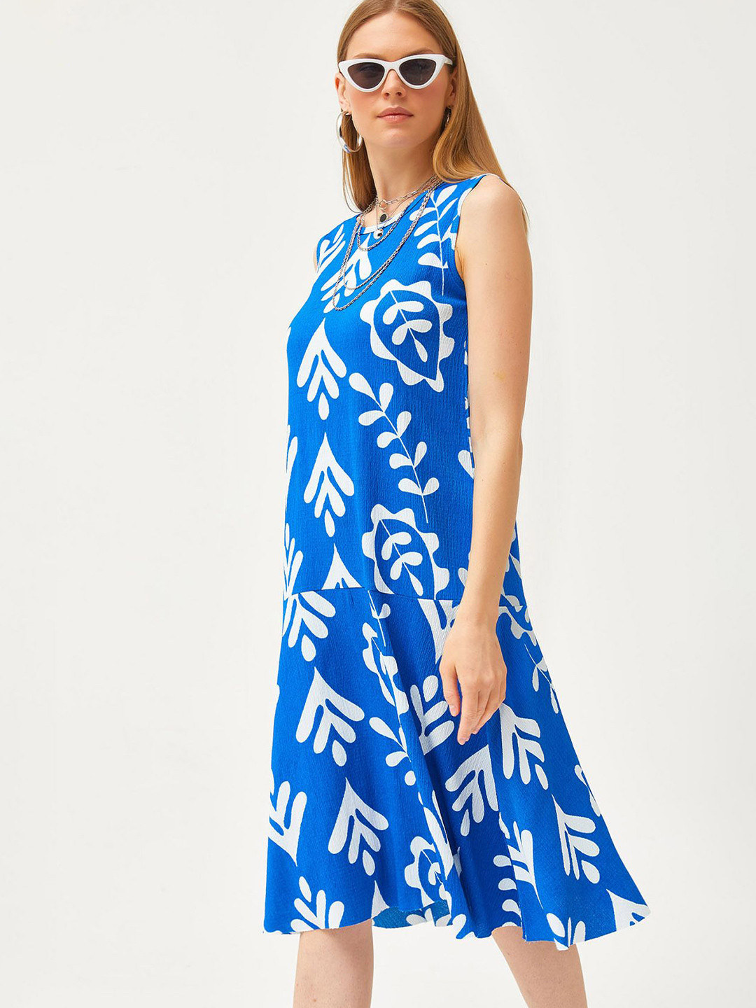 

Olalook Floral Print A-Line Sleeveless Dress, Blue